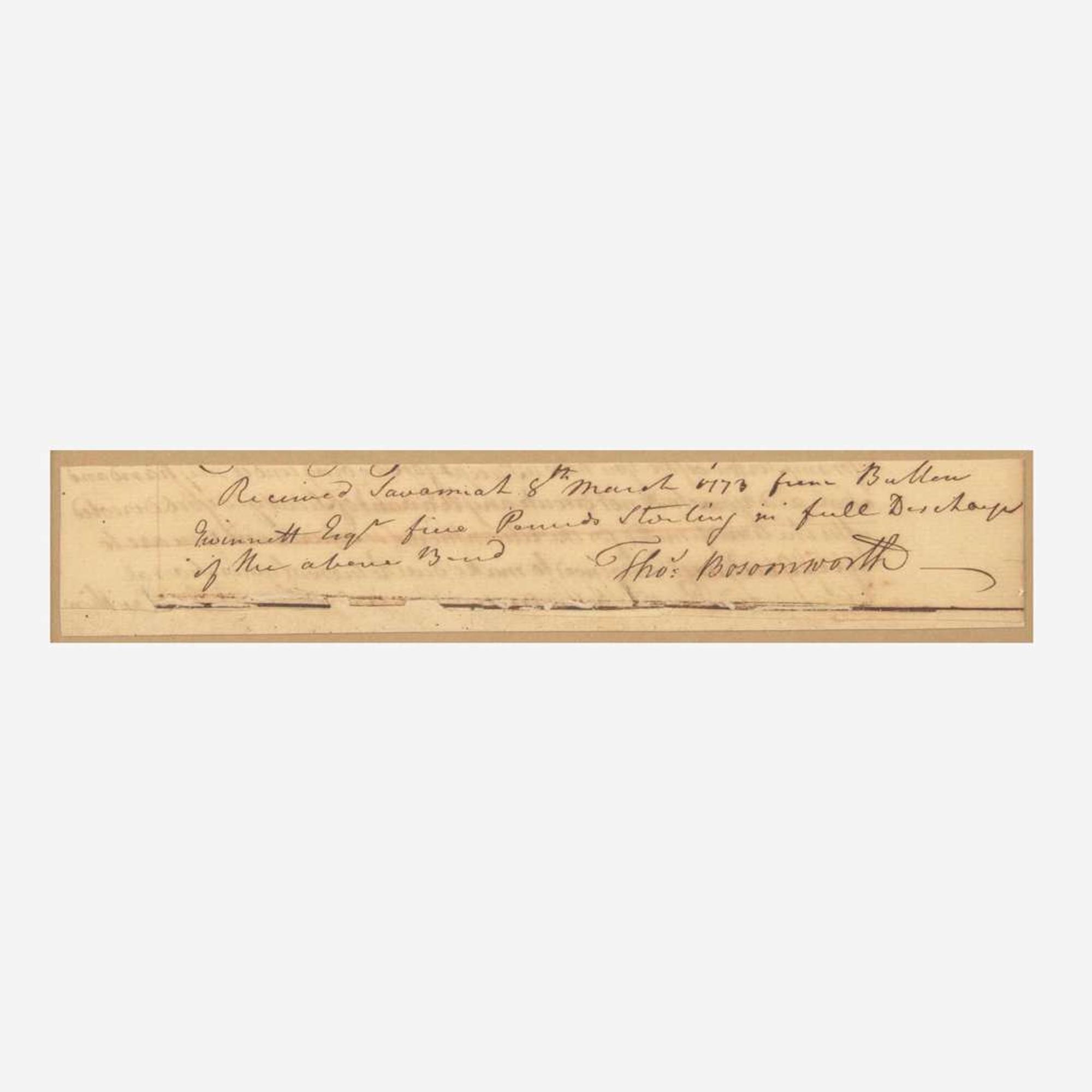 [Declaration of Independence] [Georgia] (Gwinnett, Button) Fragment of Manuscript Document