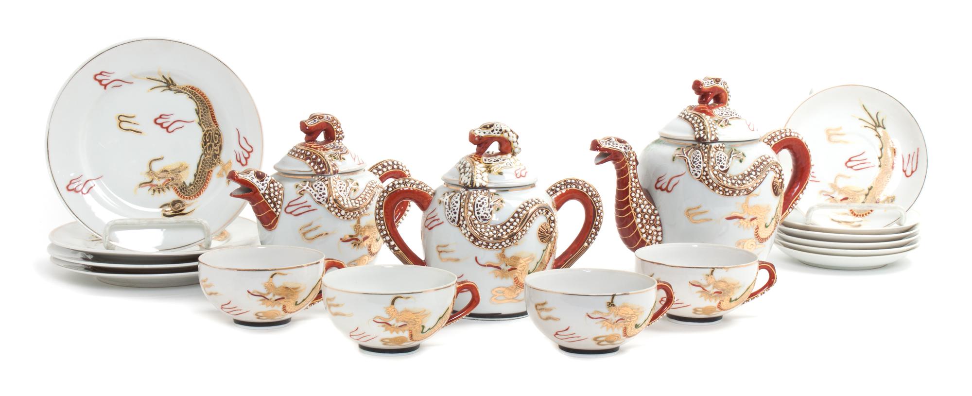 A Japanese Enameled Partial Tea Set Height of tallest 7 1/2 inches.