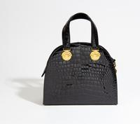 A Gianni Versace Black Patent Croc Embossed Medusa Bag, 11.5" x 10" x 3.75"; Handle drop: 5".