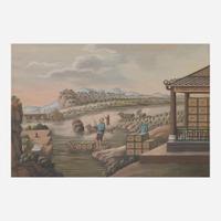 A group of three Chinese export paintings depicting scenes from the production of tea 製茶圖三幅 19th century ????
