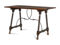 A Spanish Baroque Walnut Line-Inlaid Trestle Table