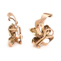 RETRO, BICOLOR GOLD AND DIAMOND FLOWER EARCLIPS