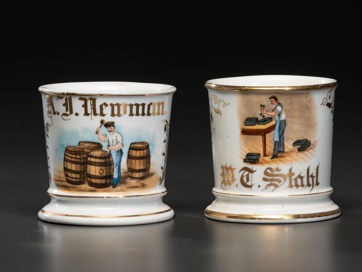 Two Tradesman's Porcelain Occupational Shaving Mugs