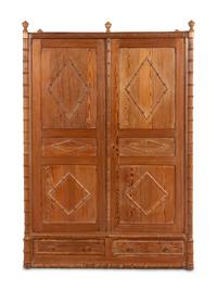 A Faux Bamboo Carved Pine Armoire