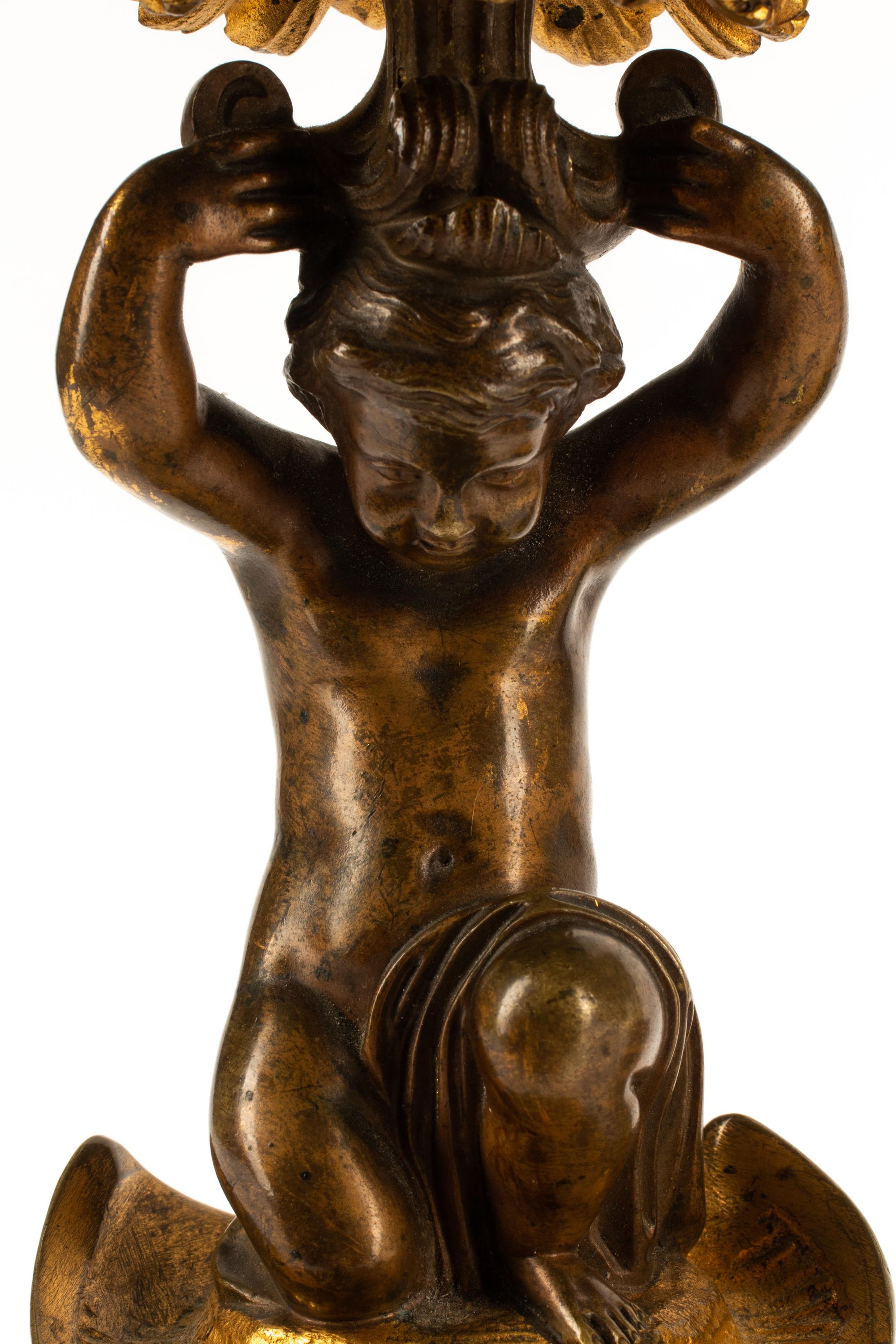 A Pair of French Gilt and Patinated Bronze Tazze