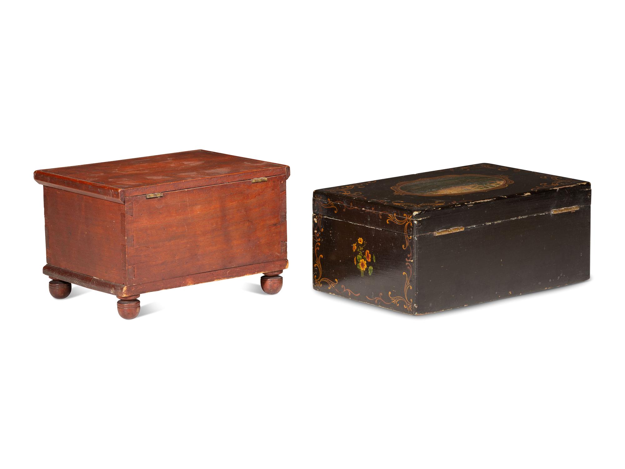 Two Paint Decorated Dresser Boxes