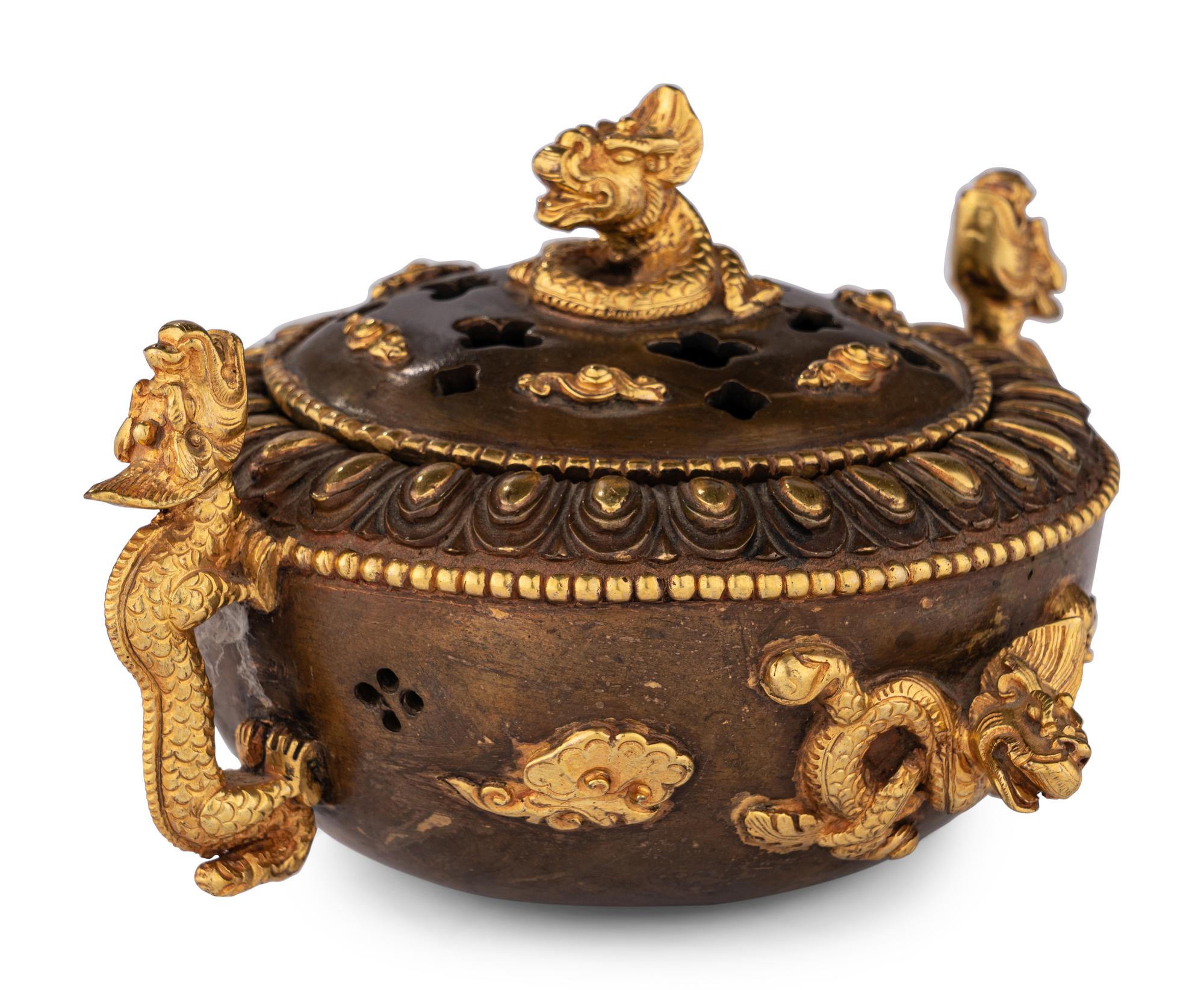 A Chinese Bronze Censer with Dragon Handles