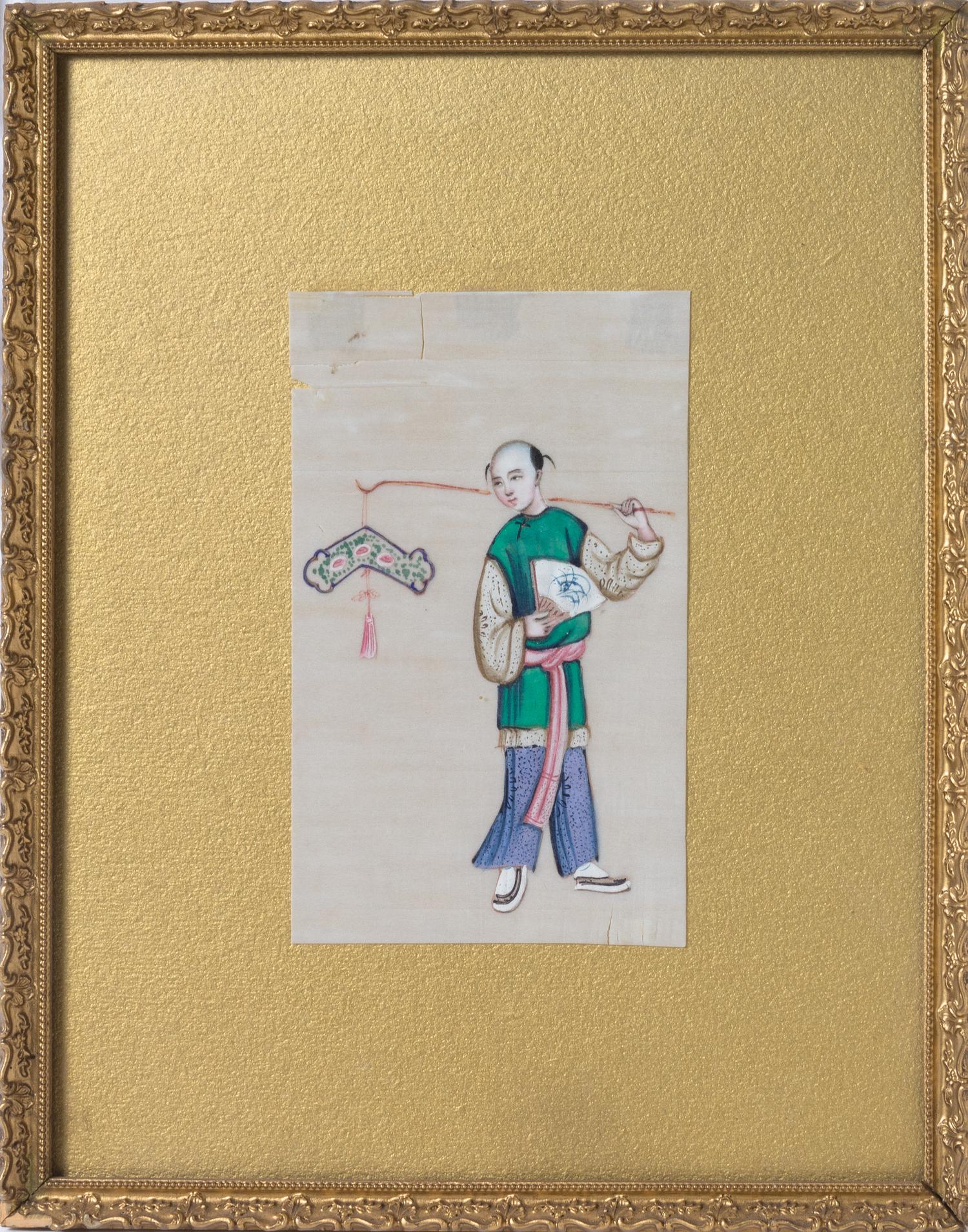 Six Chinese Export Ink and Color on Pith Paintings 6 1/2 x 9 1/4 inches (largest image). — 19TH CENTURY