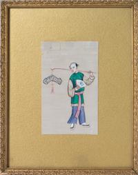 Six Chinese Export Ink and Color on Pith Paintings 6 1/2 x 9 1/4 inches (largest image). — 19TH CENTURY