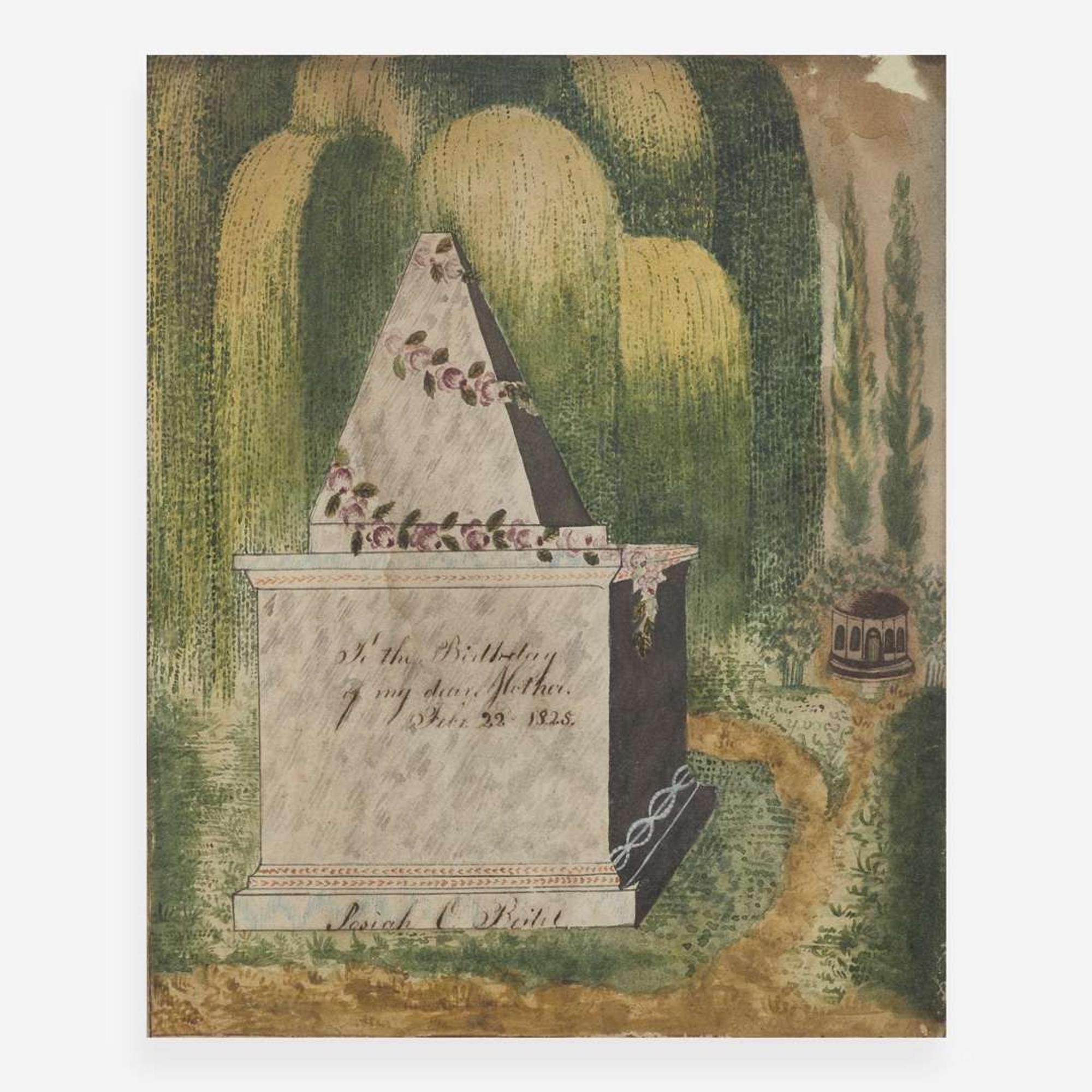 American School 19th century A Memorial Picture, signed, "Josiah C. Beilel," dated "1825"