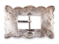 Navajo Stamped Silver and Turquoise Belt Buckle