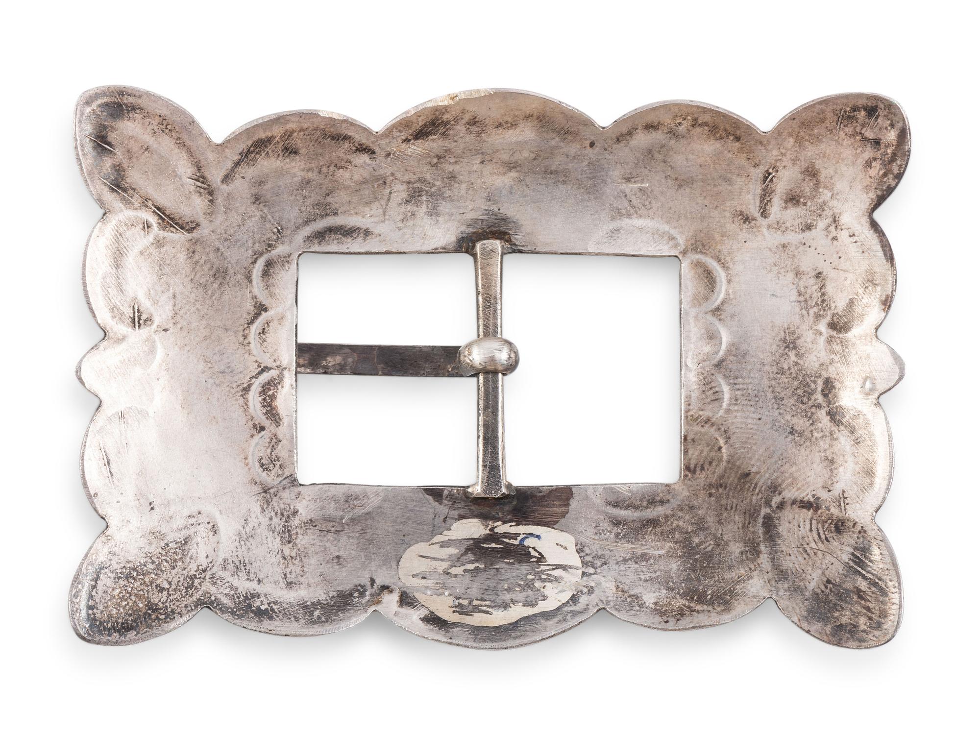 Navajo Stamped Silver and Turquoise Belt Buckle