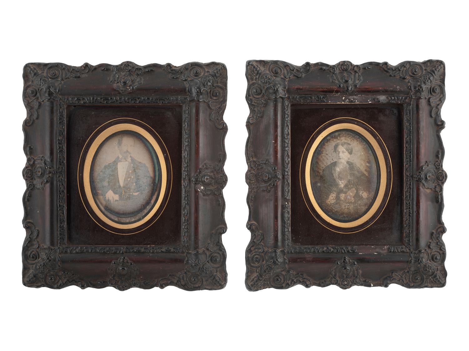 [EARLY PHOTOG.]. 13 daguerreotypes in rectangular wall frames, some with French Daguerreian labels.