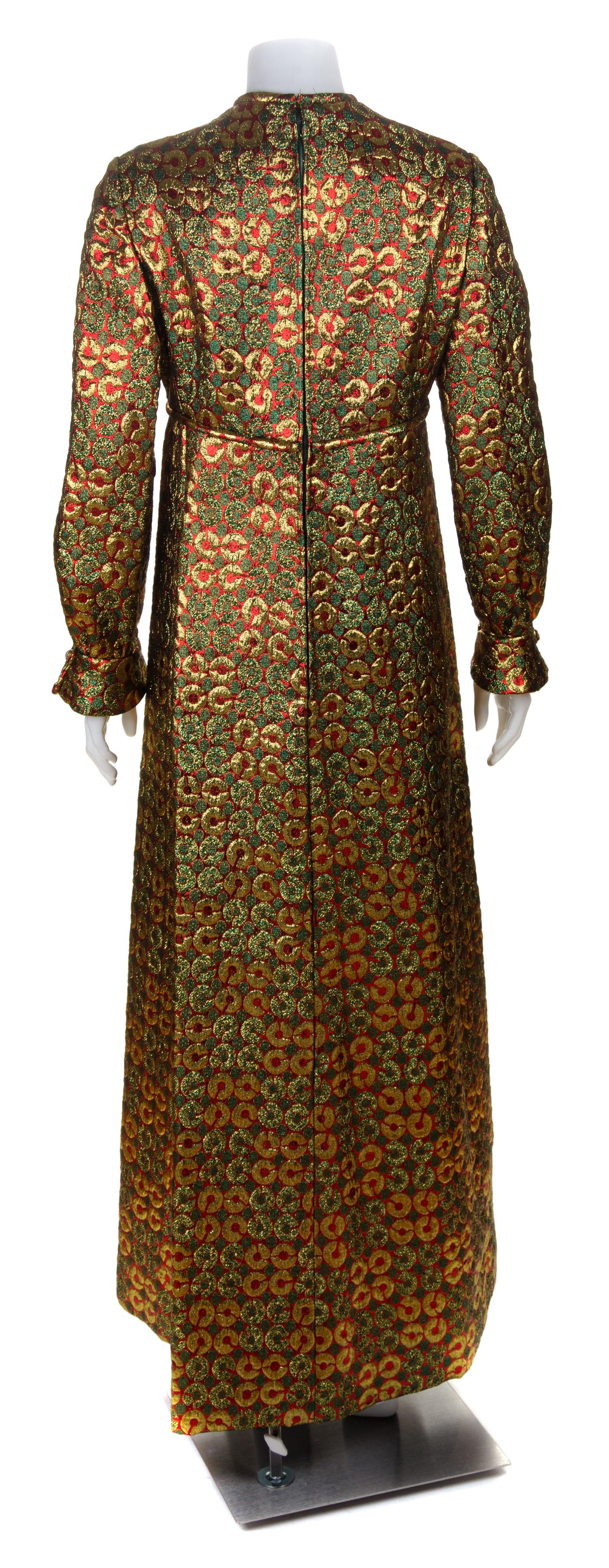 A Malcolm Starr Gold and Red Brocade Gown. Size 14.