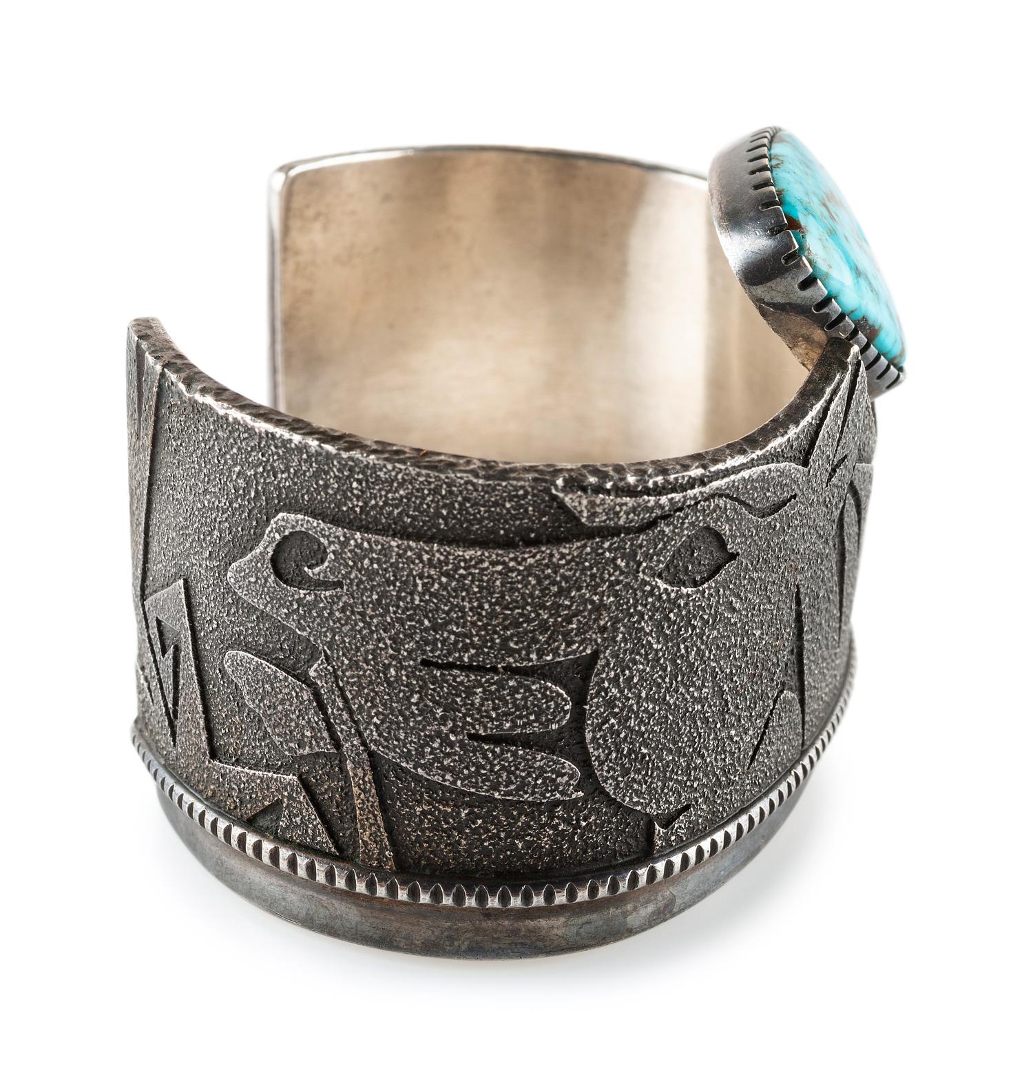 Tufa Cast Silver Cuff Bracelet, set with Turquoise and Opal