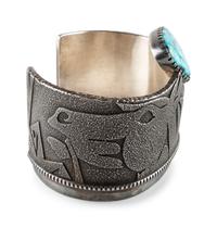 Tufa Cast Silver Cuff Bracelet, set with Turquoise and Opal