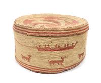 A Monumental Makah Lidded Treasure Basket Height 8 x diameter 14 inches.