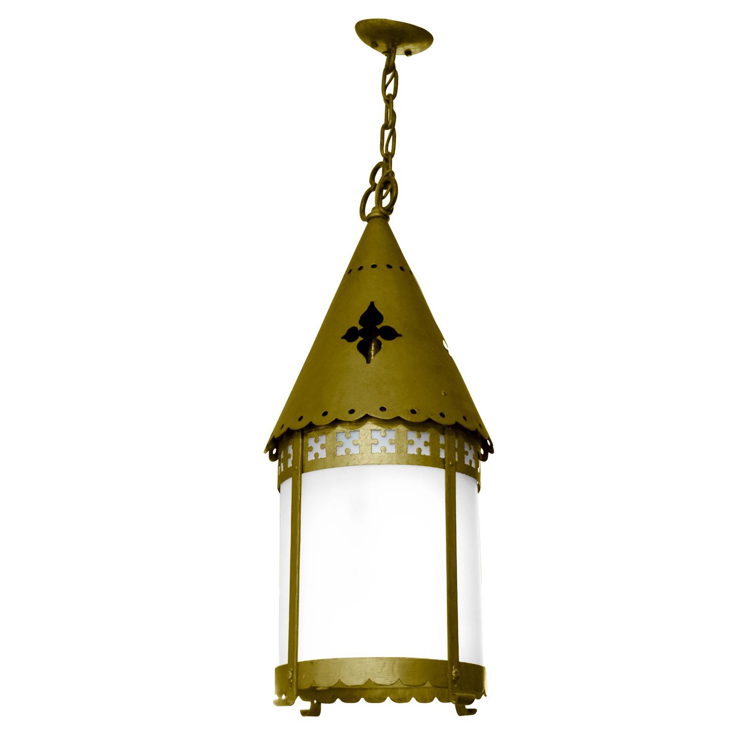 A Brass and Glass Pendant Light Fixture 14.5" W x 14.5" D x 45" H — Argentina, Circa 1920