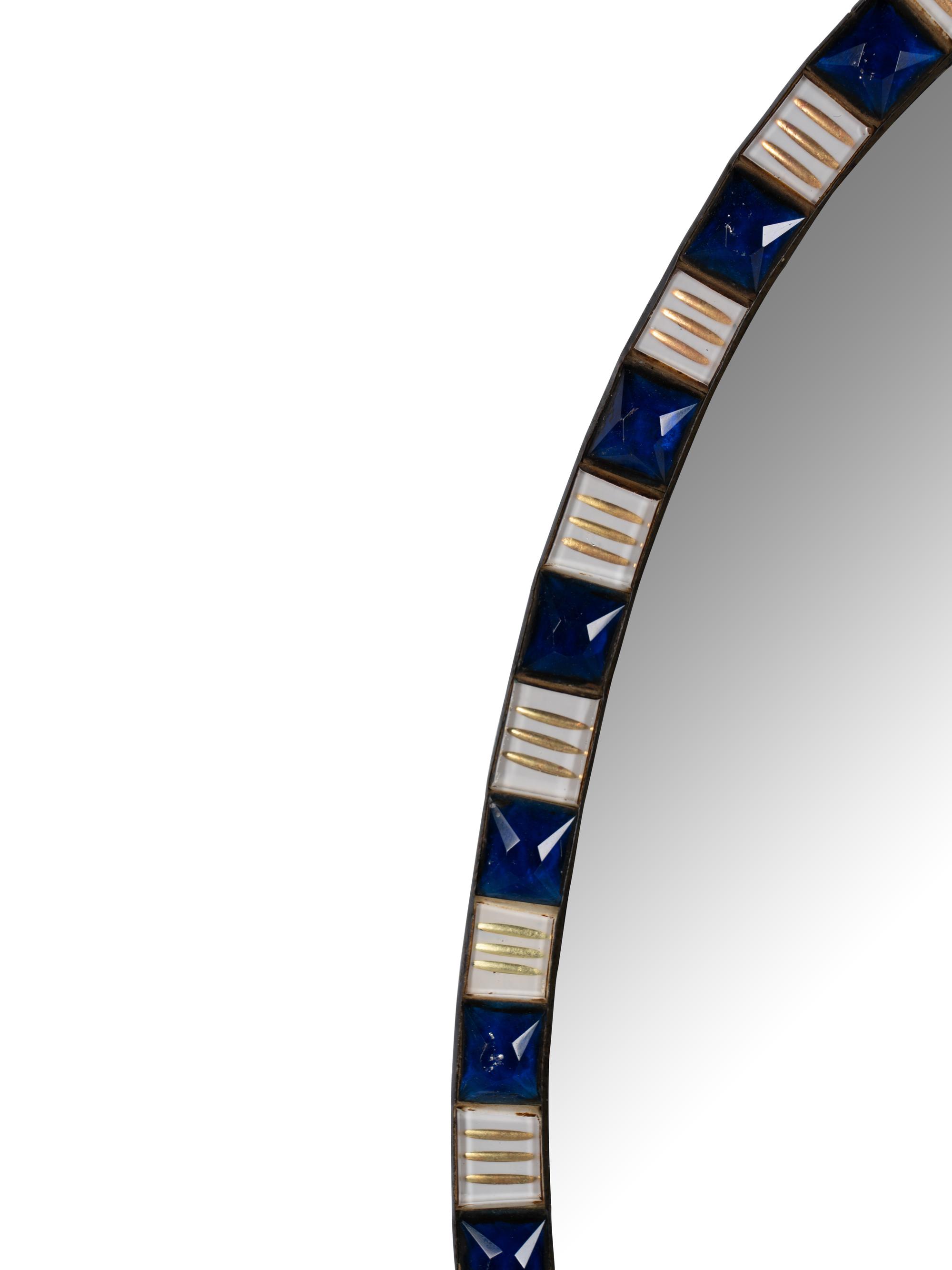 An Irish George III Cobalt and Colorless Cut Glass Oval Mirror