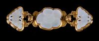 A Celadon Jade Inset Gilt Bronze Belt Buckle Length 6 inches. — 19TH CENTURY