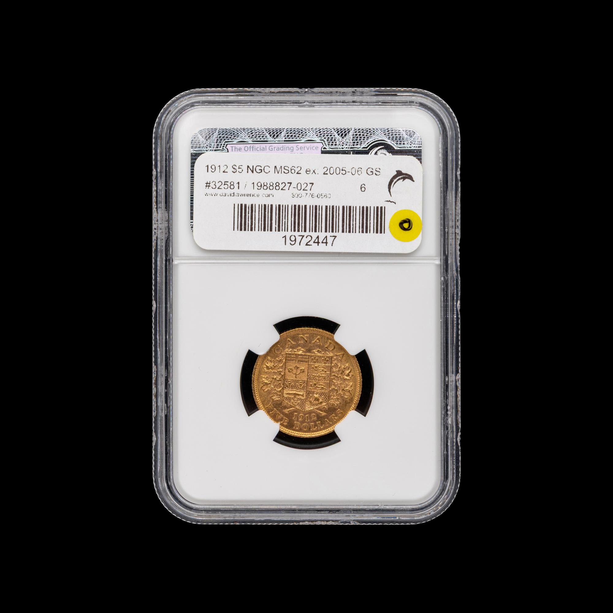 [CANADA] A 1912 George V $5 Gold Coin [NGC MS62]