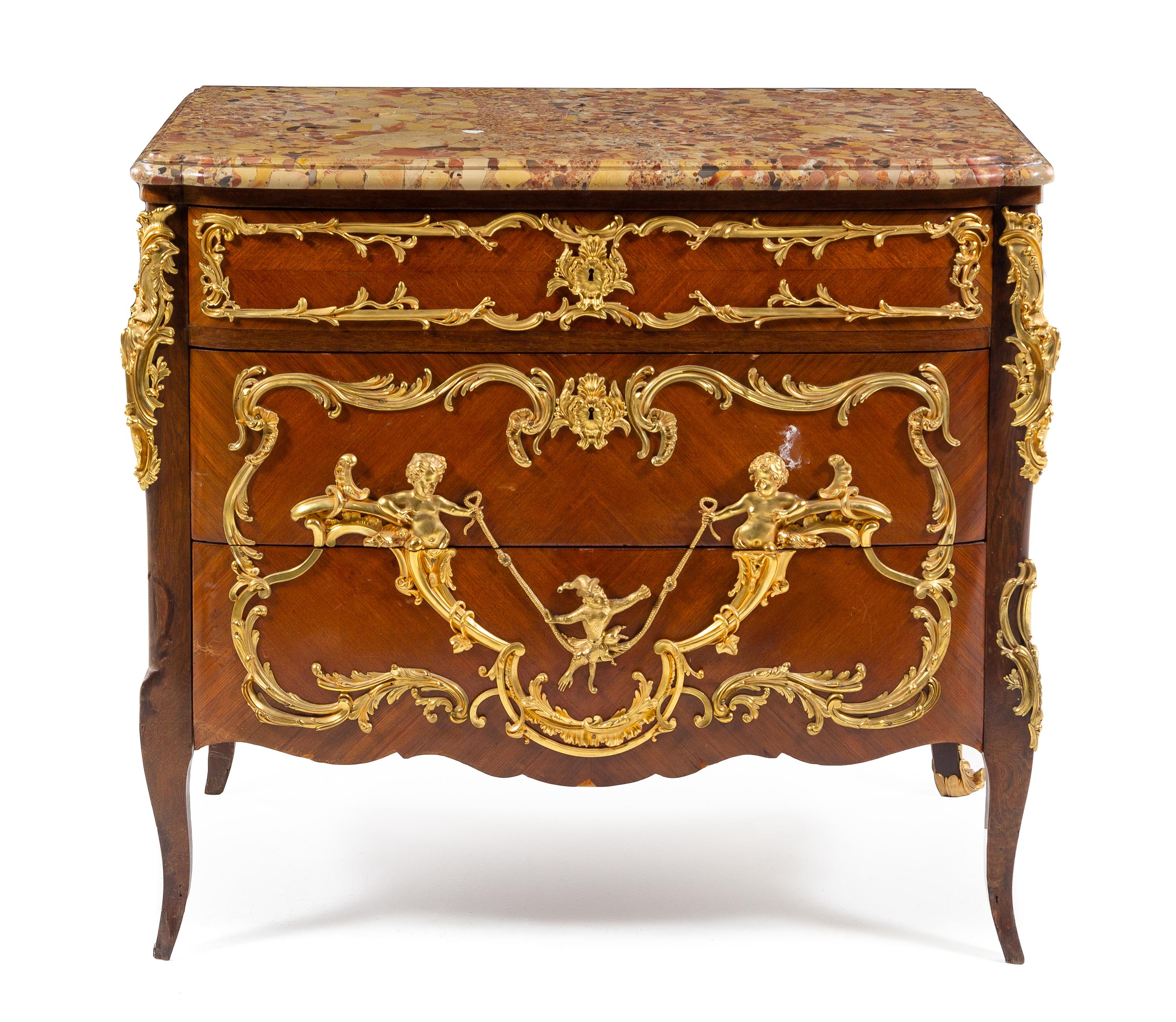 A Louis XV Style Gilt Bronze Mounted Kingwood Commode Height 35 x width 38 5/8 x depth 23 1/2 inches. — MANNER OF CHARLES CRESSENT, LATE 19TH CENTURY