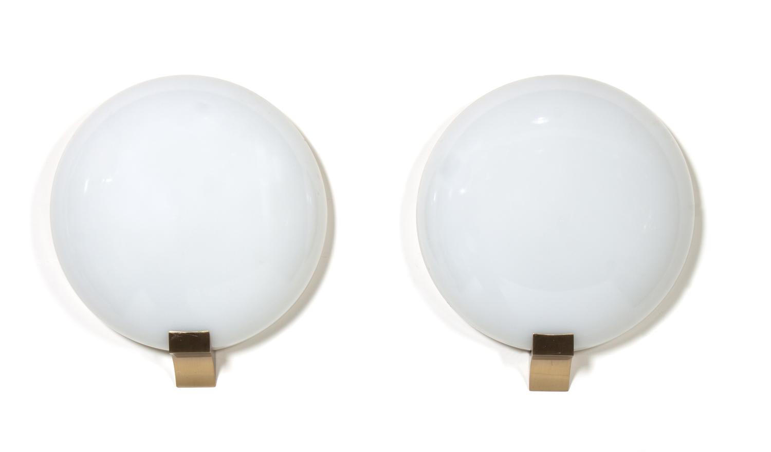 A Pair of Frosted Glass Sconces Diameter of each 15 inches. — JEAN PERZEL