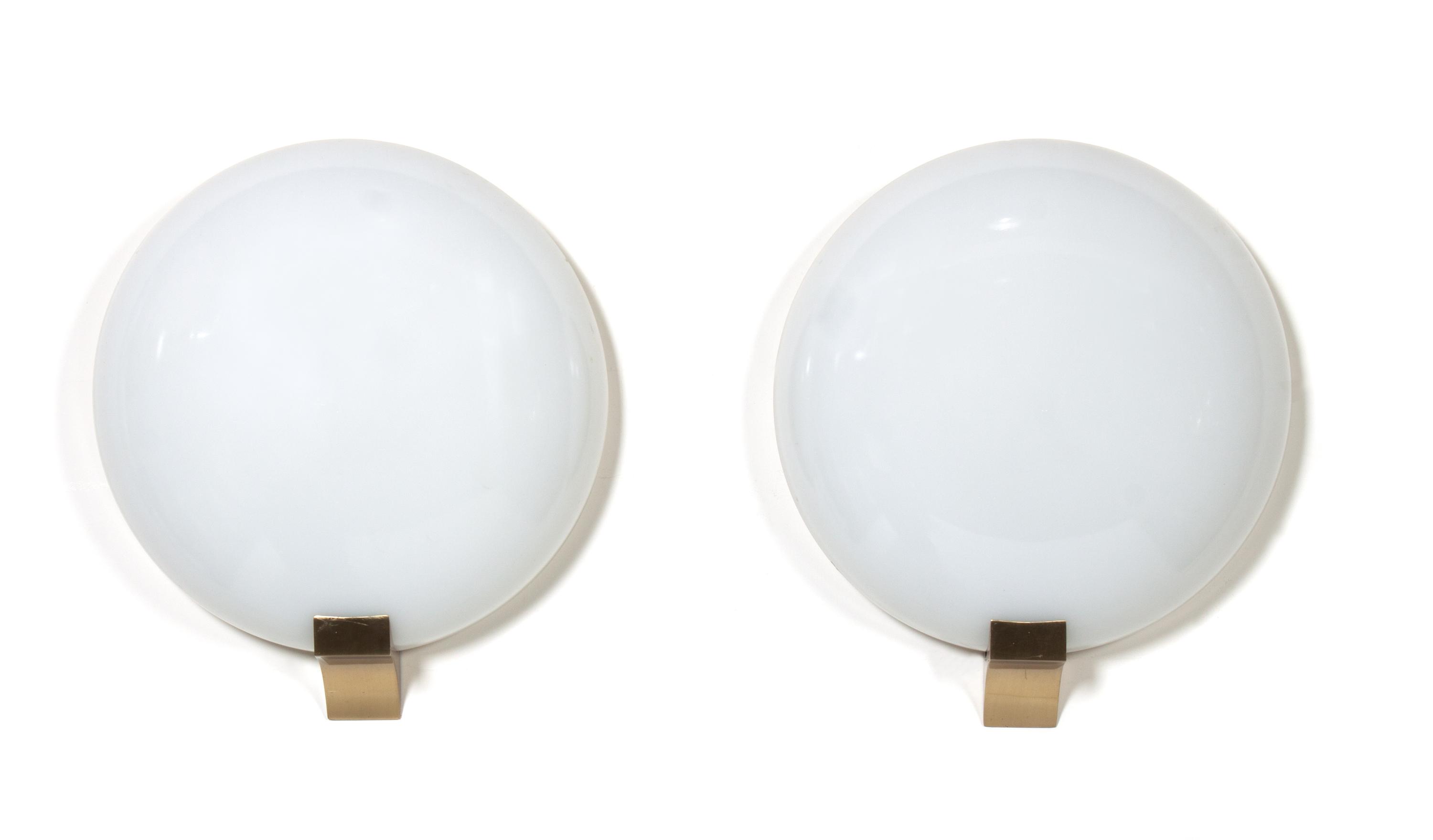 A Pair of Frosted Glass Sconces Diameter of each 15 inches. — JEAN PERZEL