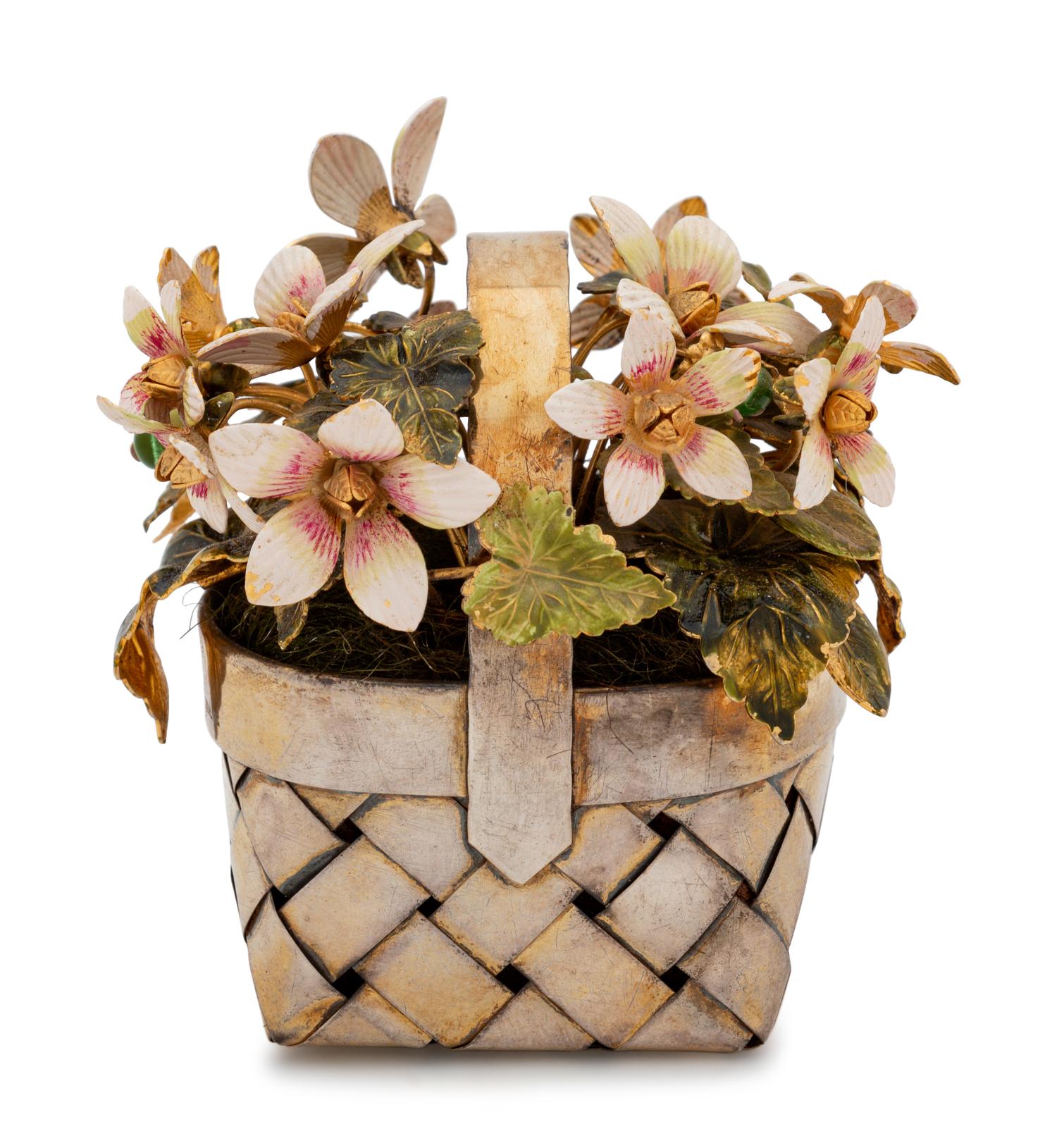 A Cartier Silver-Gilt and Enameled Flower Basket