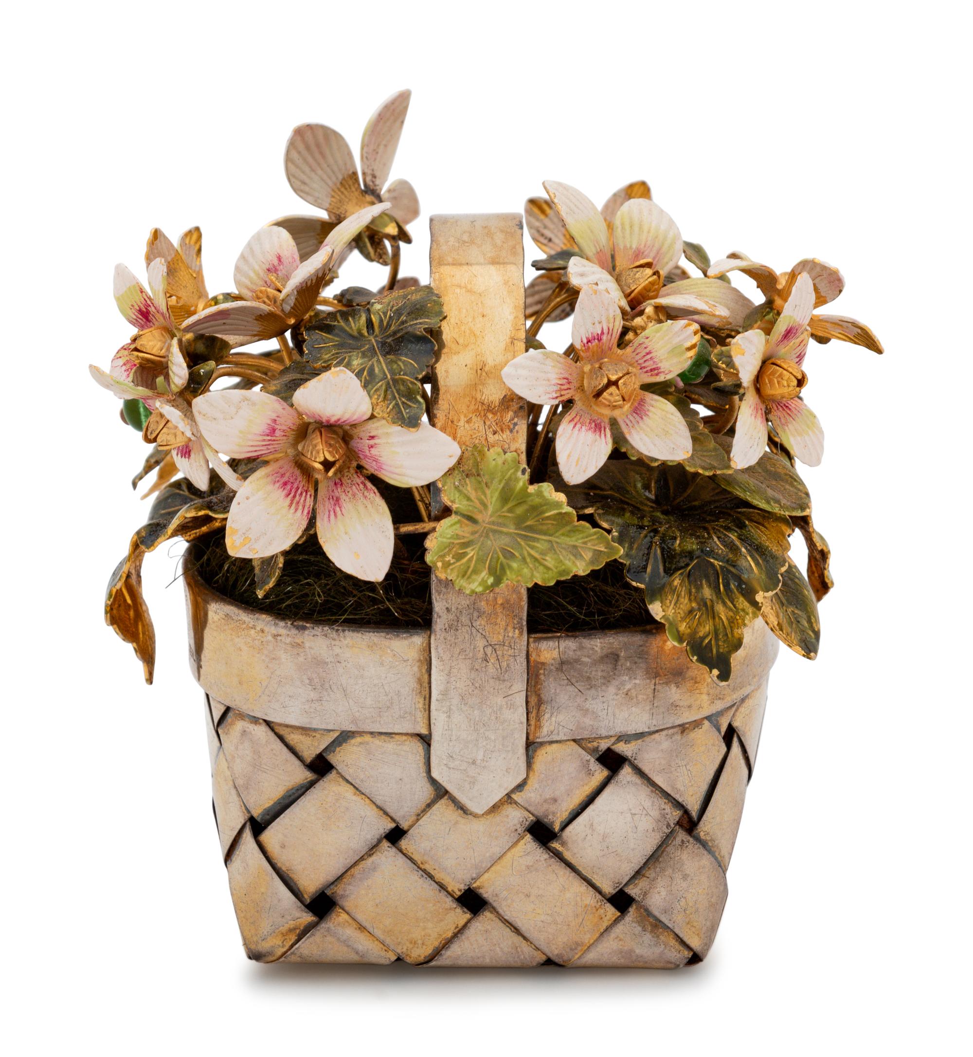 A Cartier Silver-Gilt and Enameled Flower Basket