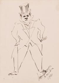 CARUSO, Enrico. Original drawing, a self-portrait/caricature, in pen and ink, on paper, signed and dated "Enrico Caruso London 1906"