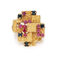 YELLOW GOLD, RUBY AND SAPPHIRE RING