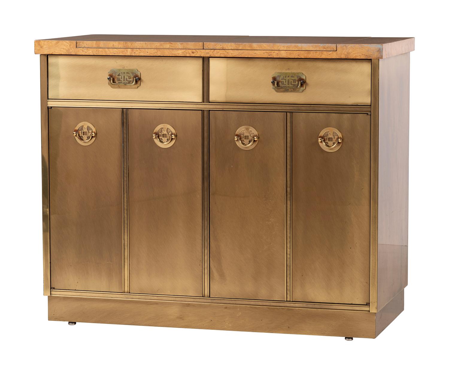 A Mastercraft Brass and Burlwood Bar Cabinet