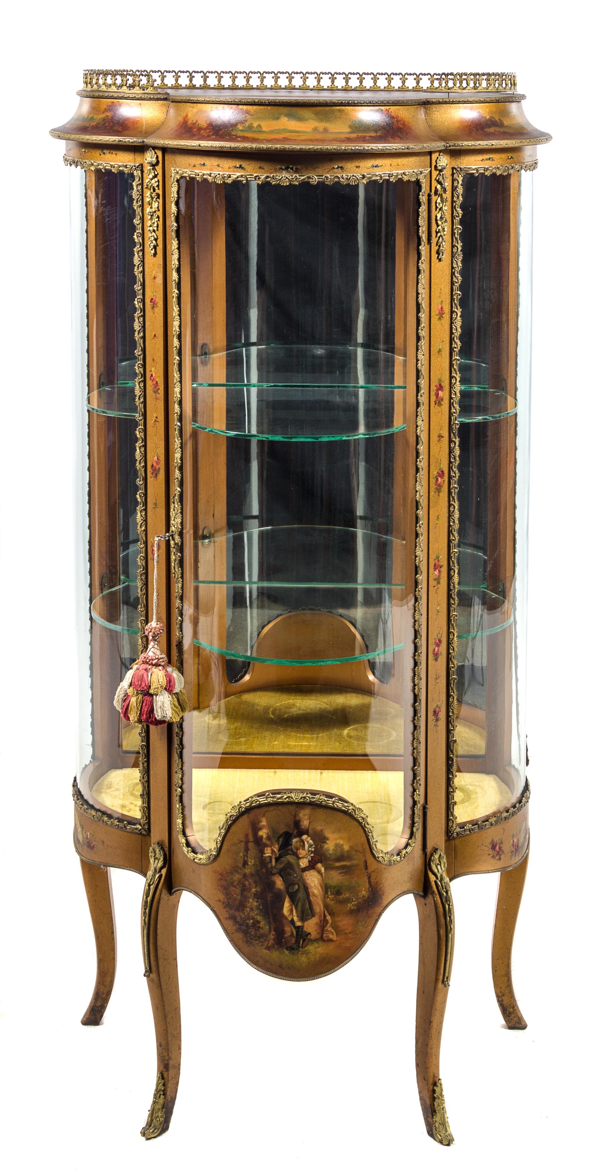 A Louis XV Style Vernis Martin Vitrine Height 57 x width 28 x depth 16 inches. — 19TH/20TH CENTURY
