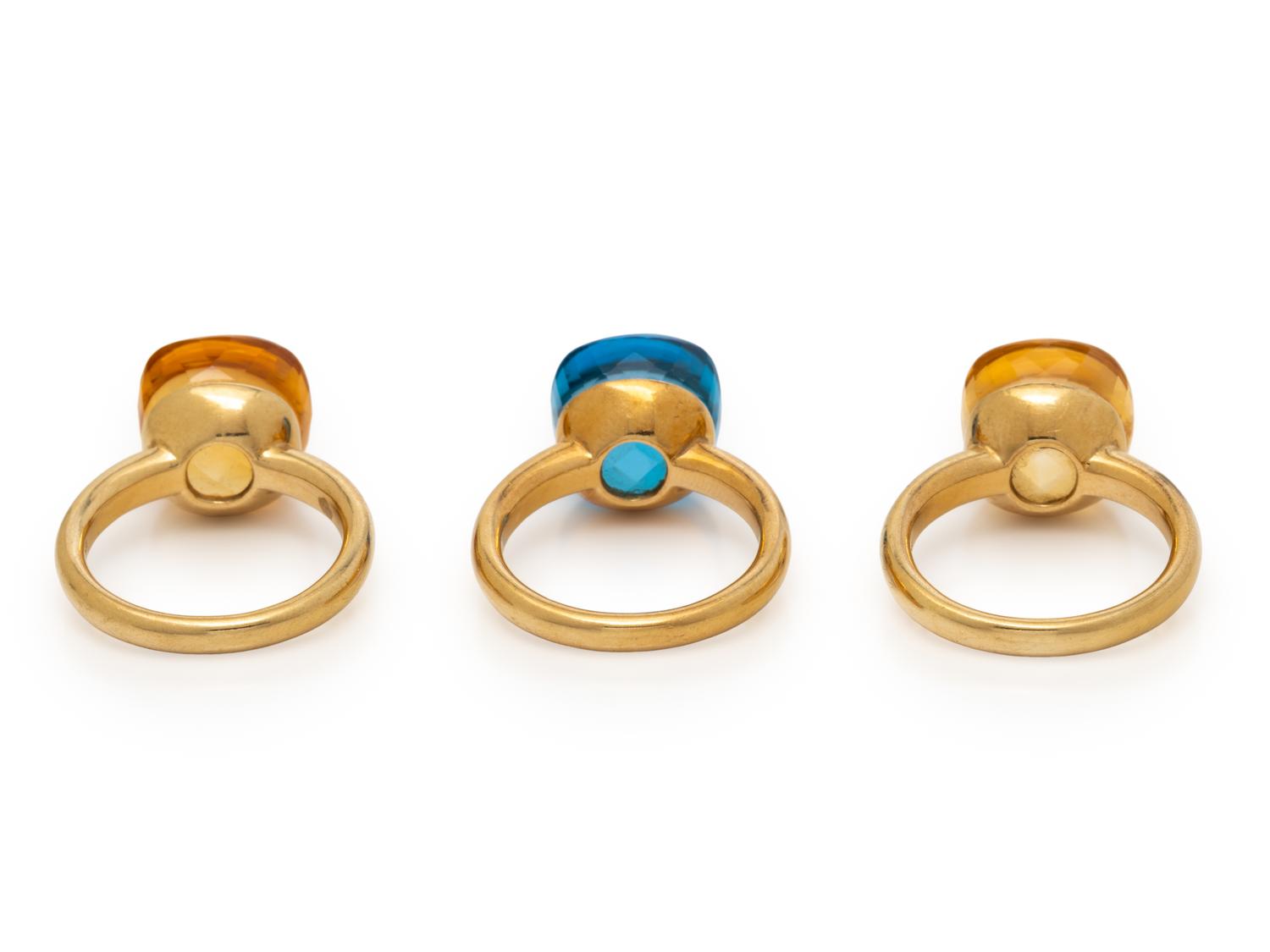 COLLECTION OF YELLOW GOLD AND MULTIGEM STACKING RINGS