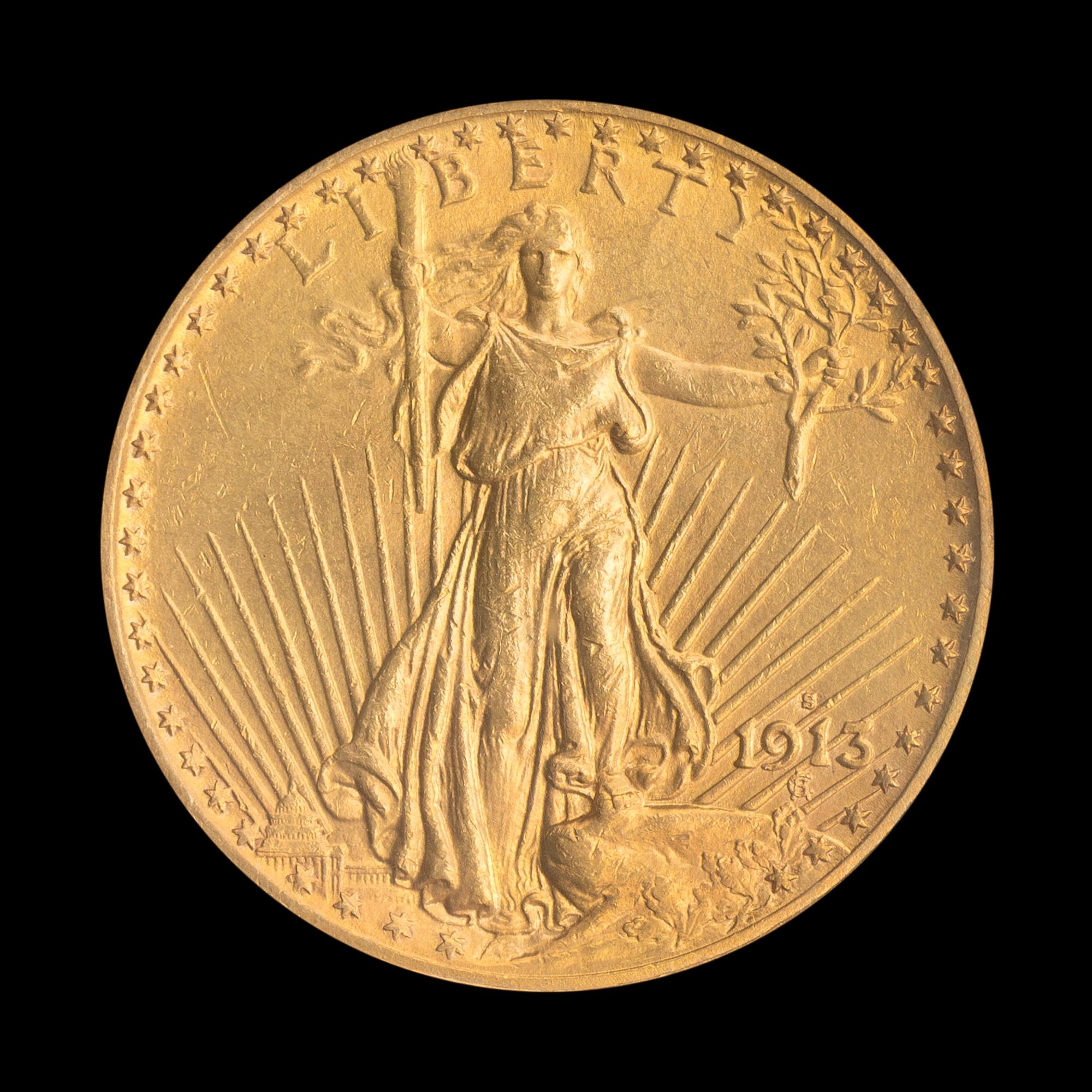 A United States 1913-S St. Gaudens $20 Gold Coin