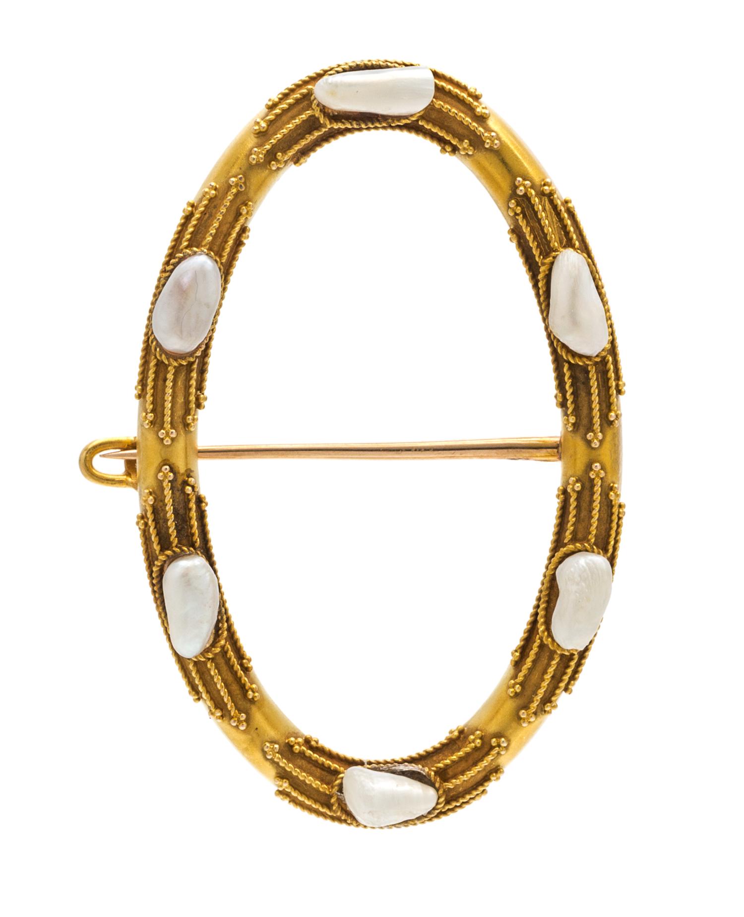 An Antique Yellow Gold and Pearl Brooch, 4.10 dwts.