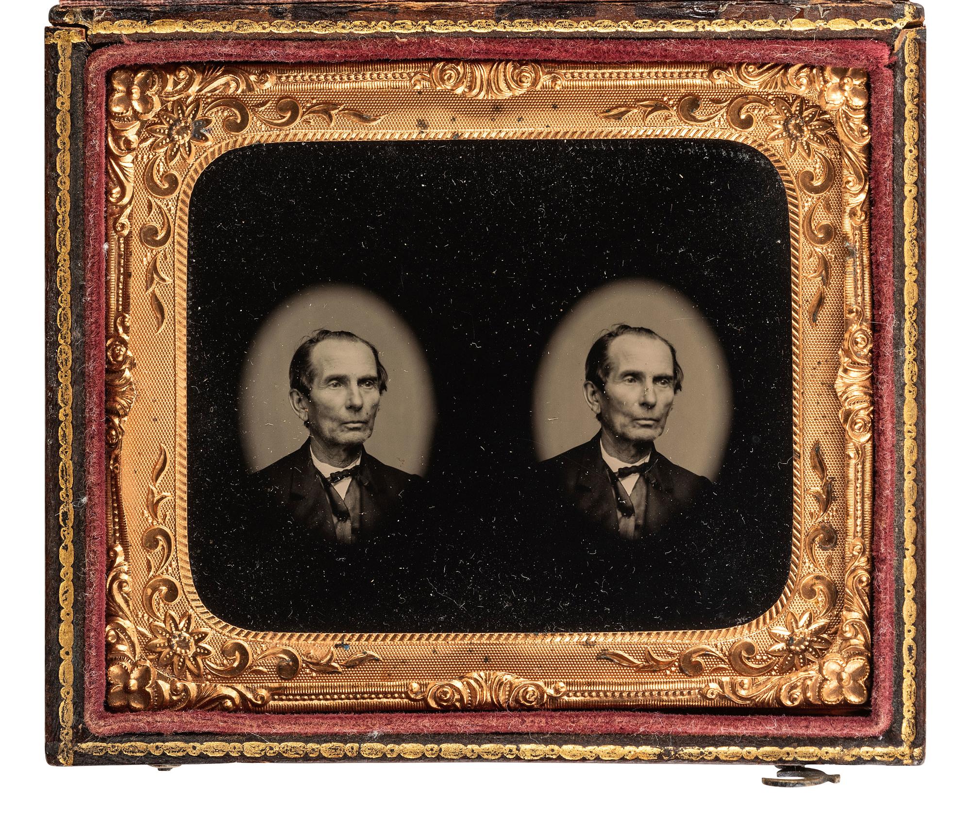 [EARLY PHOTOGRAPHY]. Unusual sixth plate tintype featuring two portraits of the same gentleman.