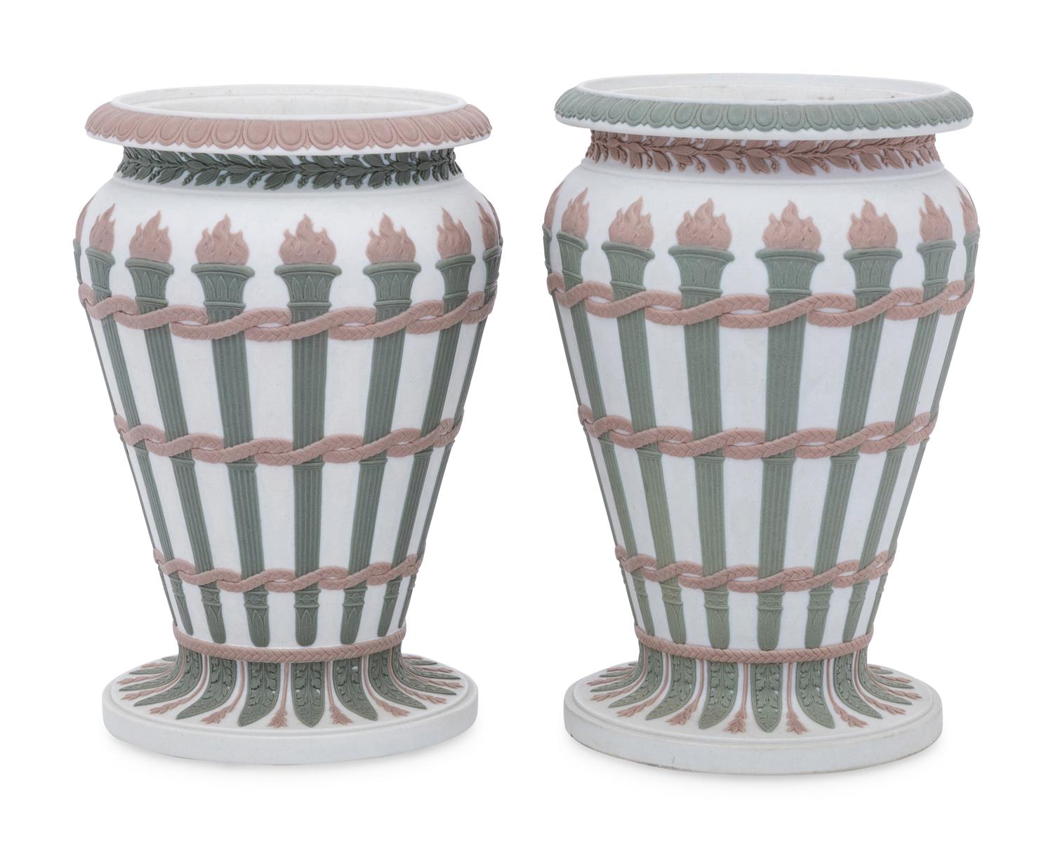 Two Wedgwood Three-Color Jasperware Torches Vases