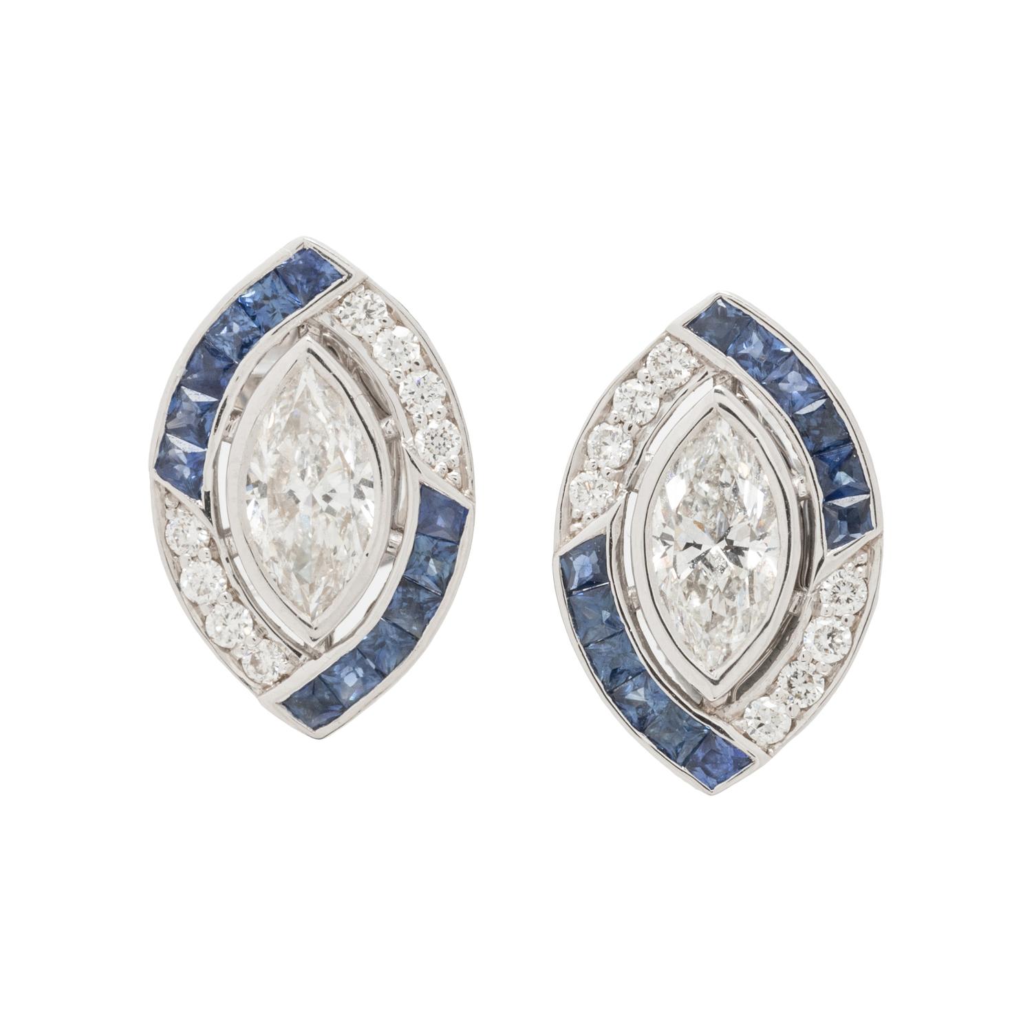 WHITE GOLD, DIAMOND, AND SAPPHIRE EARRINGS