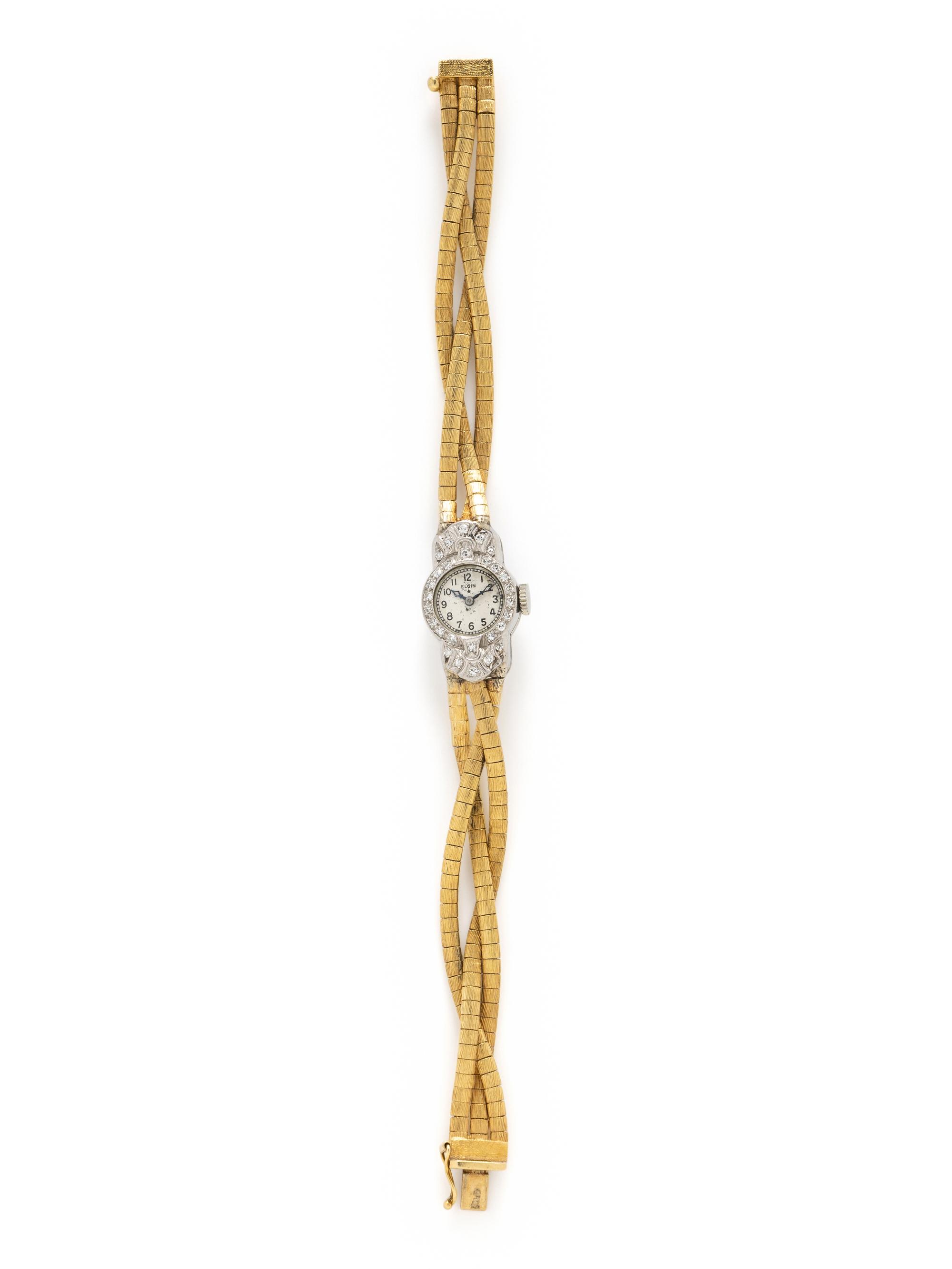 ELGIN, YELLOW GOLD, PLATINUM, AND DIAMOND WATCH