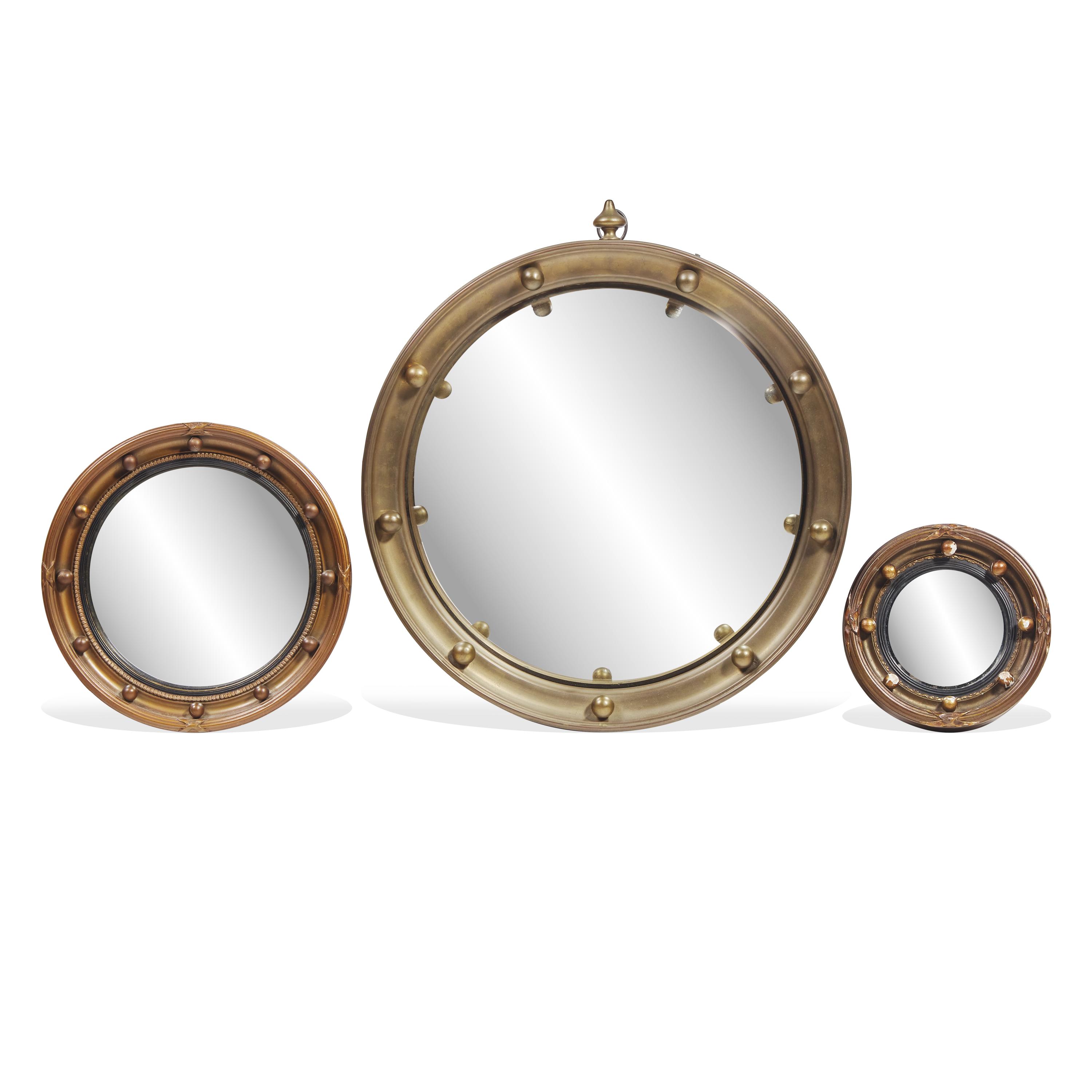 A Group of Three Regency Style Giltwood, Composite, or Metal Bull's Eye Mirrors