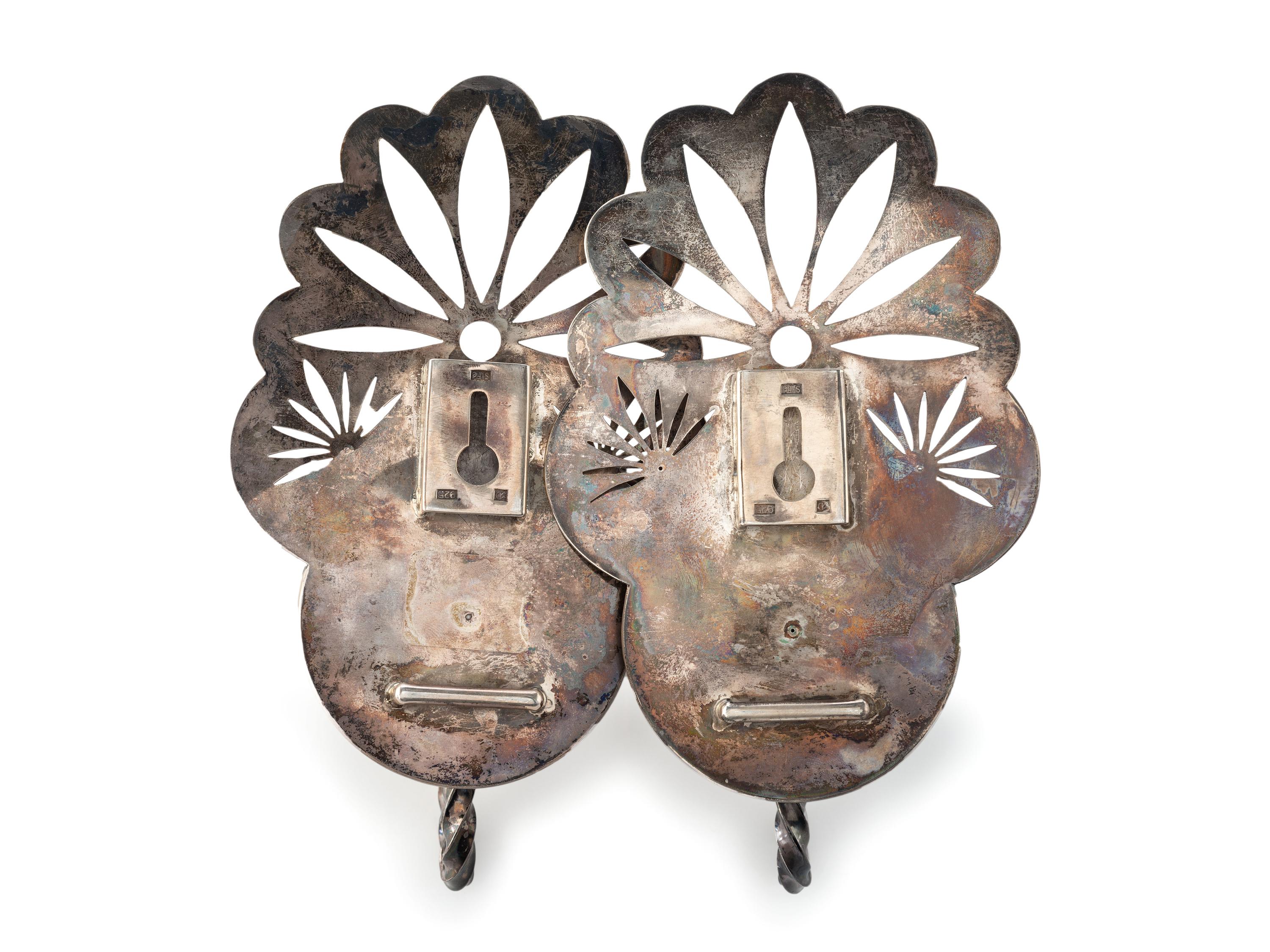 Pair of Southwestern-style Sterling Silver Sconces