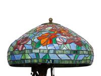 A Bronze Figural Table Lamp with Leaded Glass Shade — SECOND HALF 20TH CENTURY