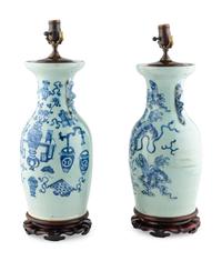 A Pair of Chinese Porcelain Vases Mounted as Lamps