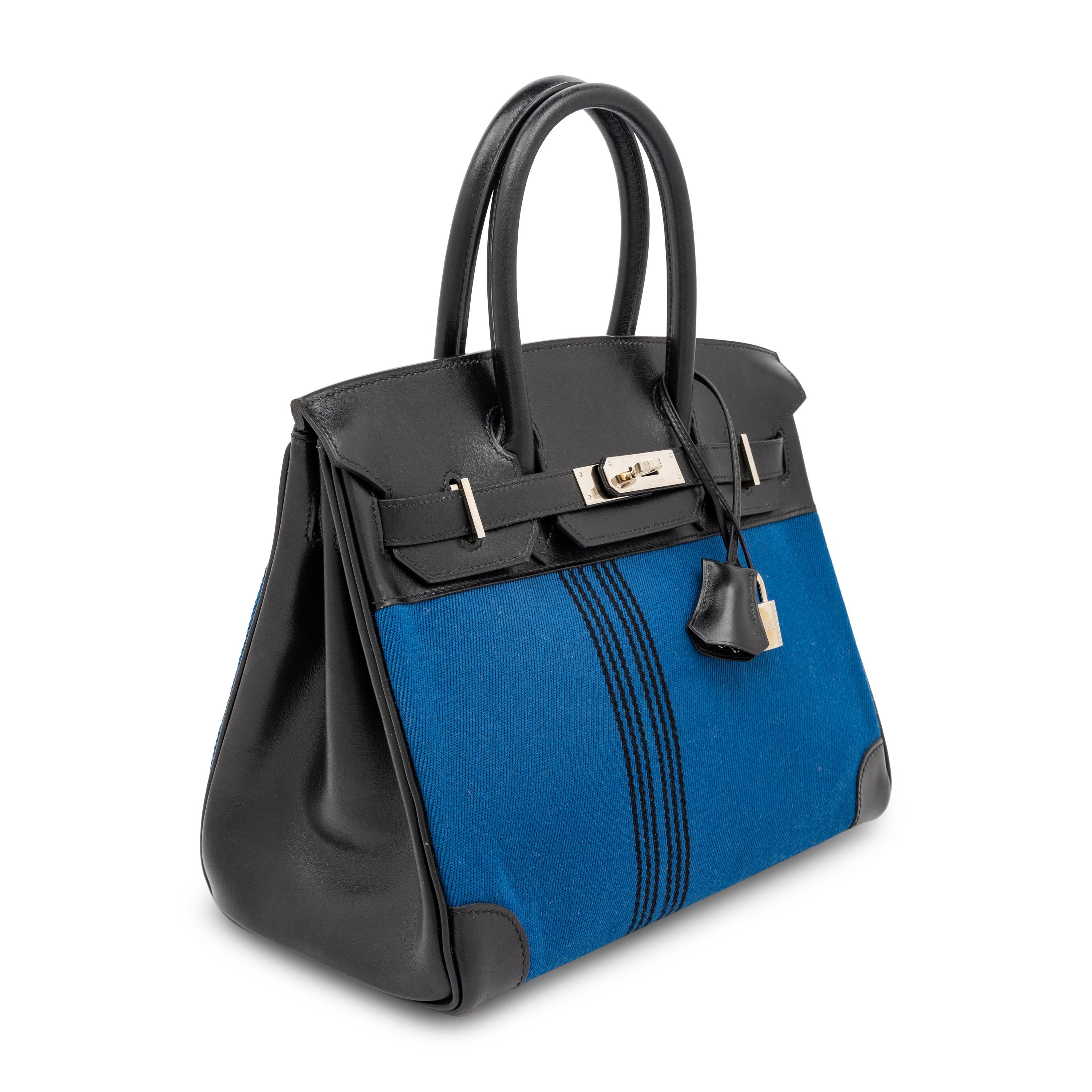 Hermès, Potamus Birkin 28 in Blue Toile & Noir Box Leather