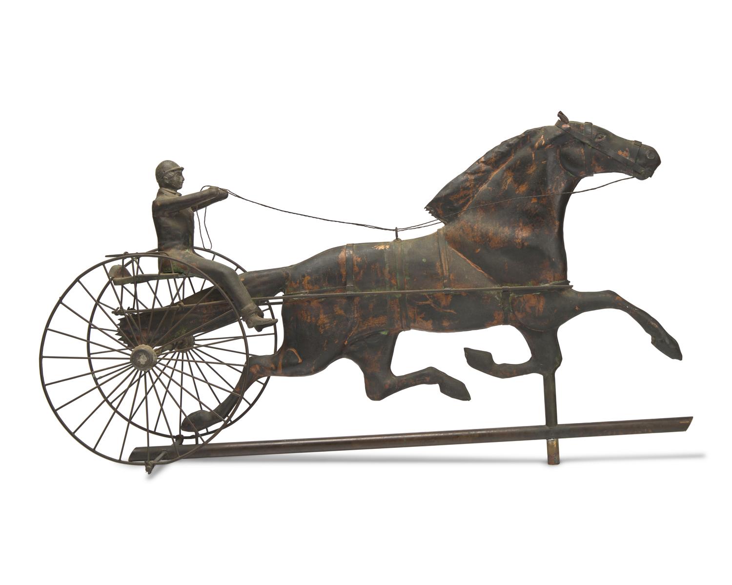 A Molded Copper Horse and Sulky Weathervane