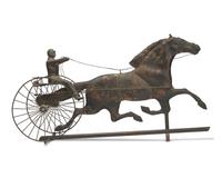 A Molded Copper Horse and Sulky Weathervane