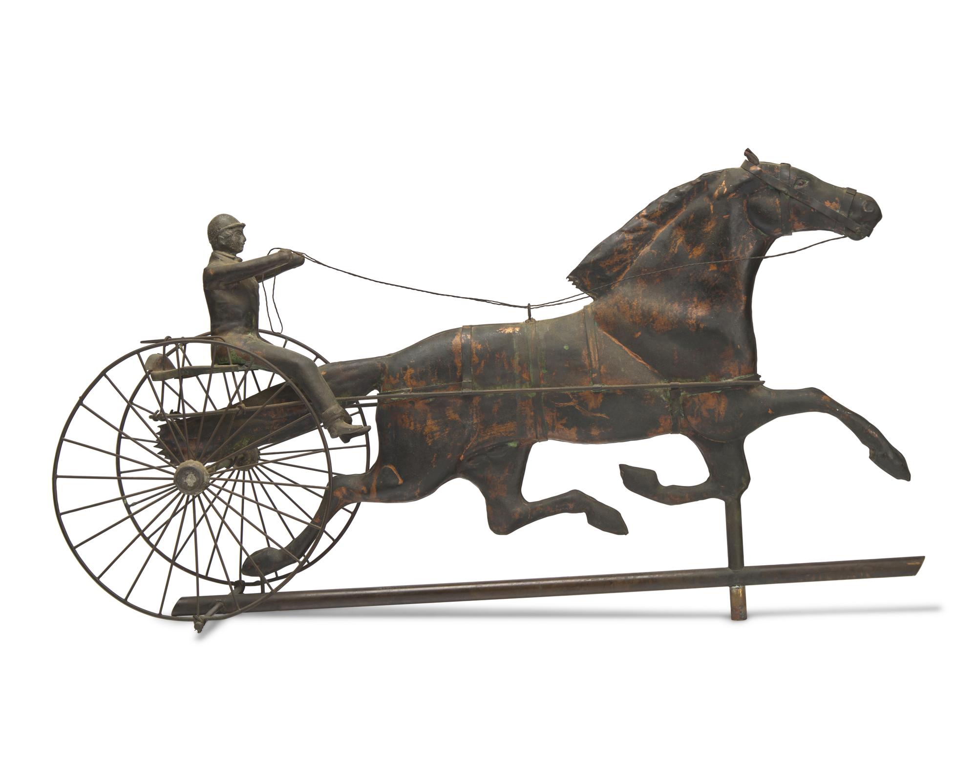A Molded Copper Horse and Sulky Weathervane