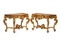 A Pair of Louis XV Style Giltwood Console Tables